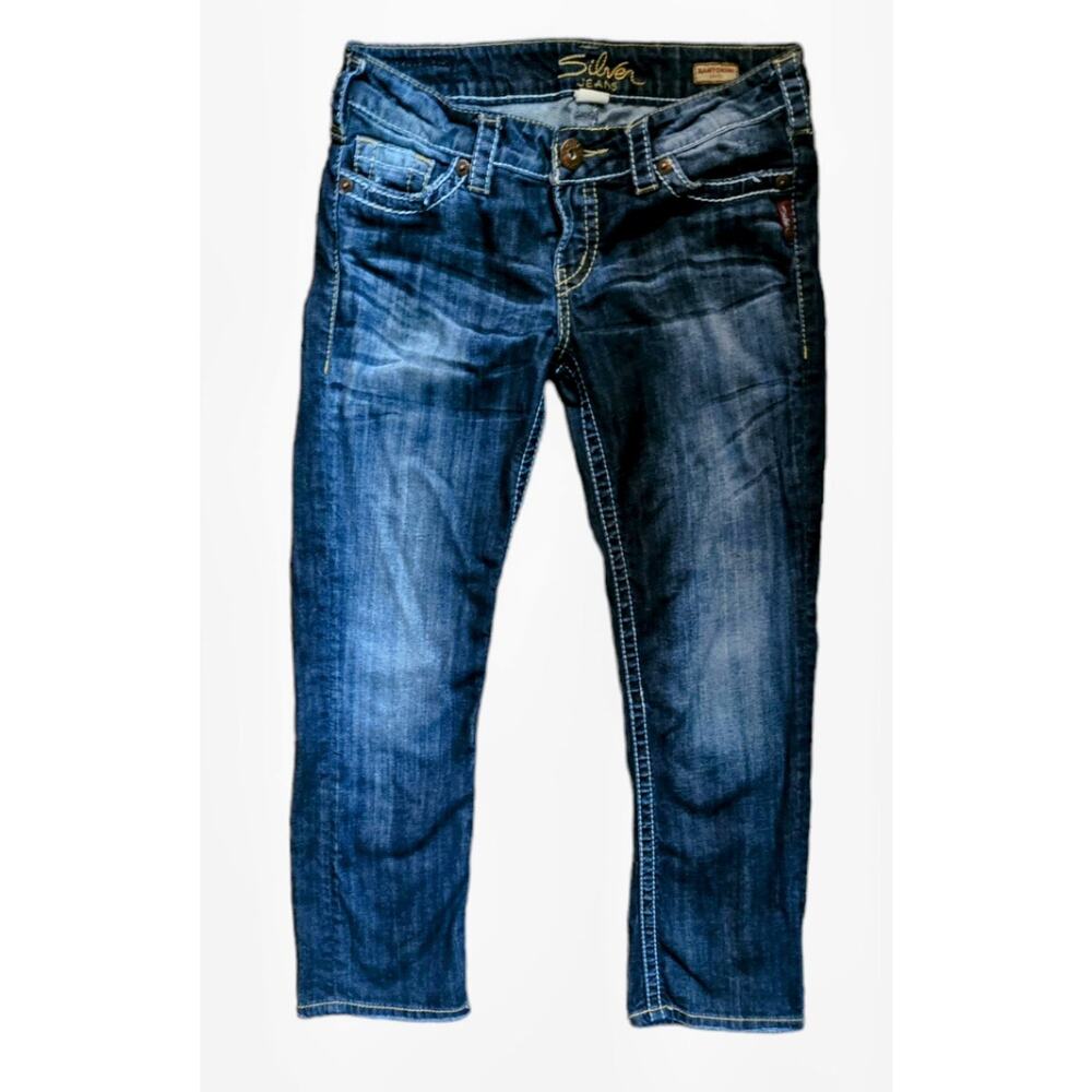 Silver Jeans Santorini Women's Size 29 Blue Straight Leg Stretch Denim Capri - Picture 4 of 16